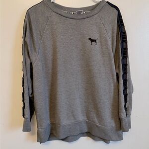 PINK Victoria's Secret Gray Crewneck Sweatshirt with Black Dog Logo